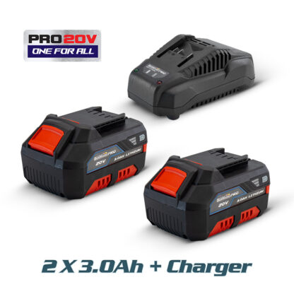 σετ (BBP9102) δύο μπαταρίες 20V Li-Ion 2X3.0Ah - BBP2007 και φορτιστής BBP2001 - PRO 20V-ONE FOR ALL BORMANN